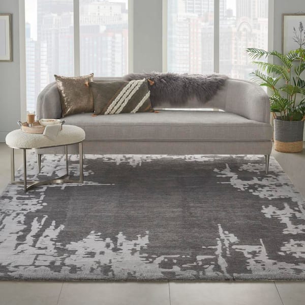 Symmetry Grey/Beige 8 ft. x 10 ft. Distressed Contemporary Area Rug