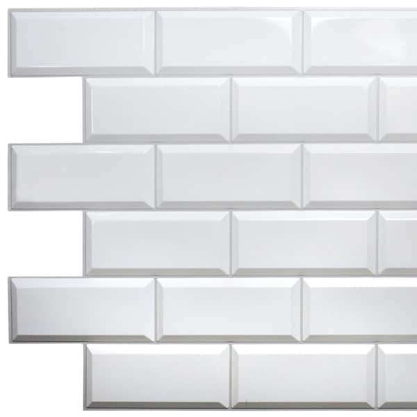 Dundee Deco 3D Falkirk Retro III 38 in. x 19 in. Pearl White Faux Tile PVC Decorative Wall Paneling
