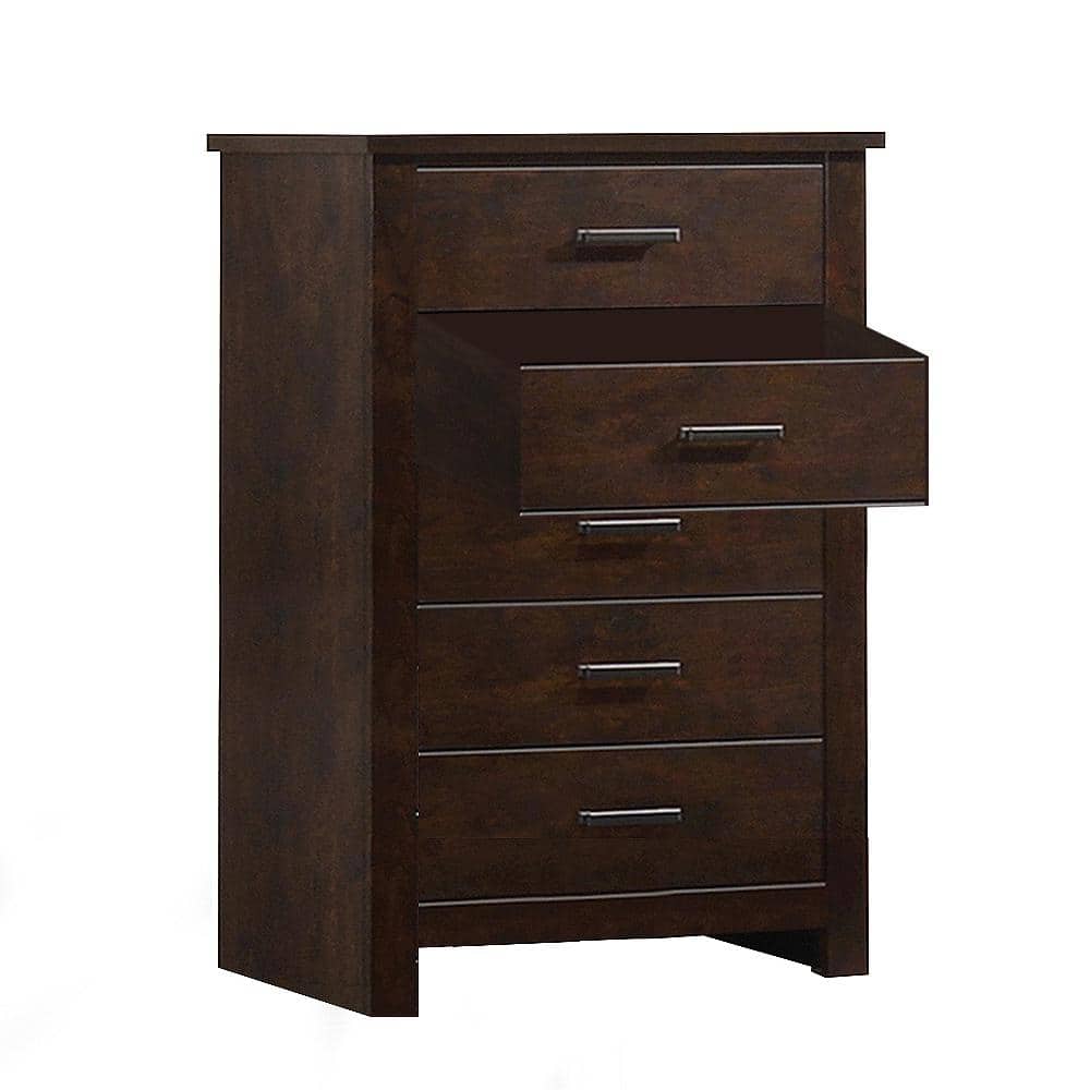 Panang Mahogany 5-Drawer Vertical Chest with Felt-Lined Drawer