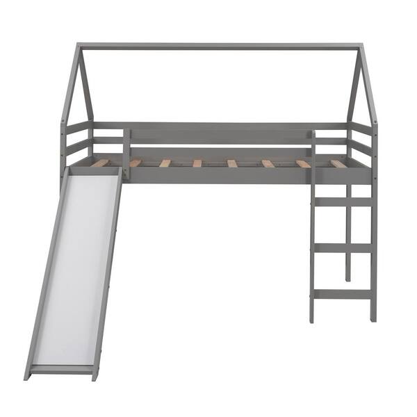 Qualler Gray Twin Size Loft Bed House Bed with Slide BLE281158E The Home Depot