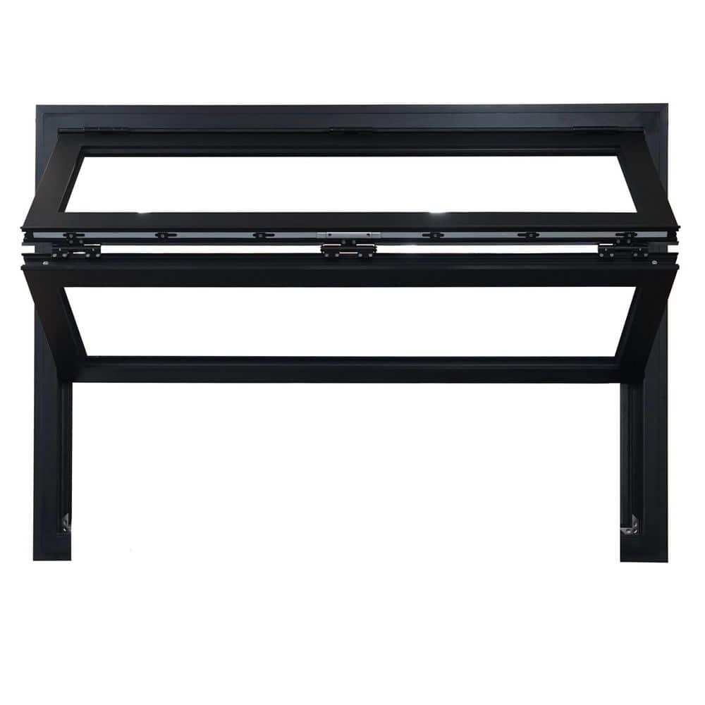 TEZA DOORS 59.5 in. x 47.5 in. Awning Matte Black Tempered Fold-Up