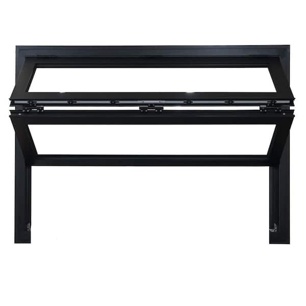 59.5 in. x 47.5 in. Awning Matte Black Tempered Fold-Up Outswing Aluminum Awning Window with No Bottom Frame