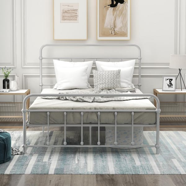 ZIRUWU Full Metal Platform Bed with Headboard and Footboard, Iron 
