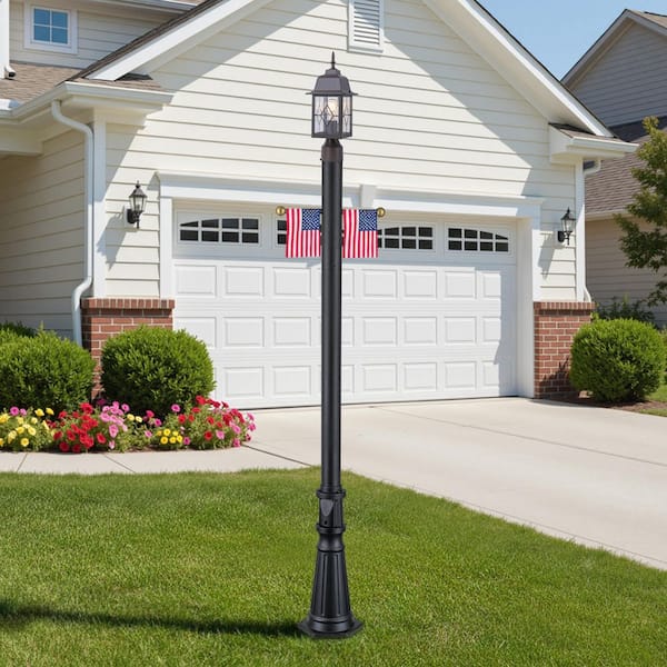 80 in. Black Decorative Outdoor Post Light Lamp Pole with GFCI Oulet for 3 in. Post Top Light Fixtures