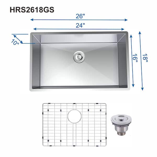 26.00 in. Single Bowl Drop-In/Undermount 20-Gauge Silver Stainless Steel Kitchen Sink with Grid and Strainer