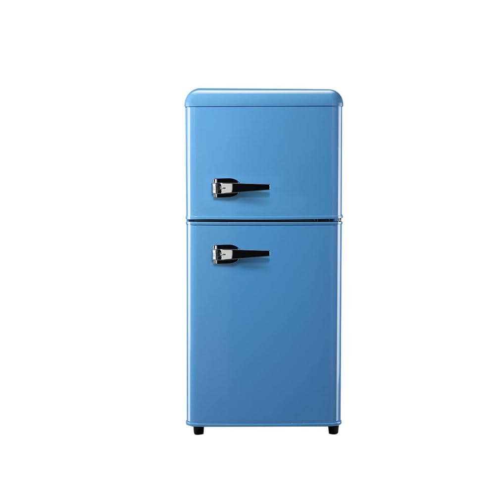 Cesicia 34.2 in. W 3.5 cu. ft. Mini Refrigerator in Blue with 2-Doors, 7-Level Thermostat and Removable Shelves