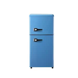 34.2 in. W 3.5 cu. ft. Mini Refrigerator in Blue with 2-Doors, 7-Level Thermostat and Removable Shelves