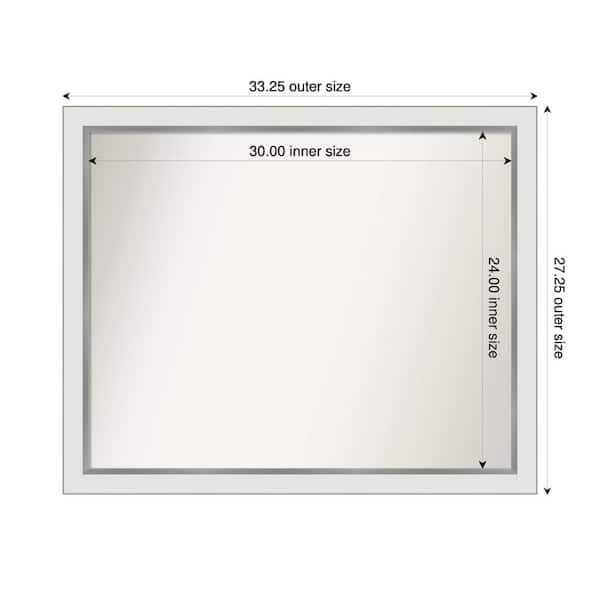 Amanti Art Medium Rectangle Satin White Silver Casual Mirror (27 in. H x 33 in. W)