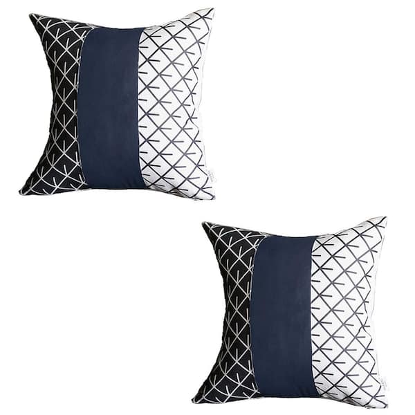 MIKE & Co. NEW YORK Navy Blue Boho Handcrafted Vegan Faux Leather Square Abstract Geometric 17 in. x 17 in. Throw Pillow Cover (Set of 2)