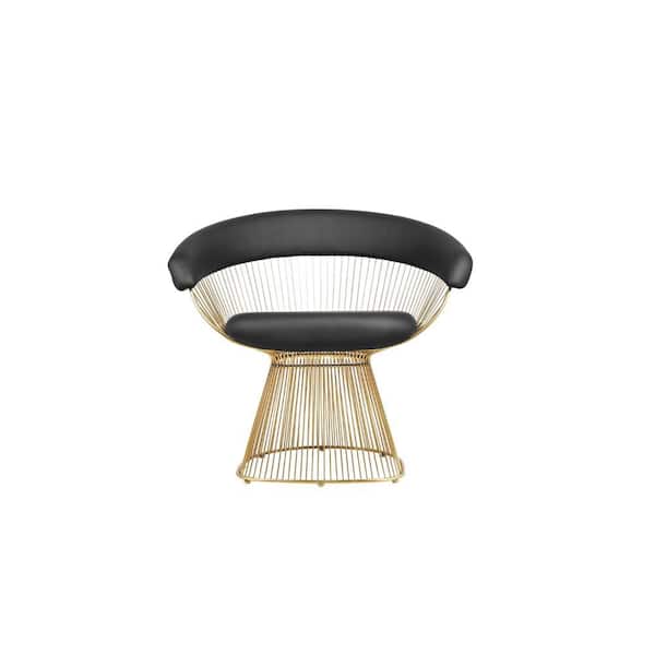 Benjara Black and Gold Vegan Faux Leather Armchair with Peacock Metal Base