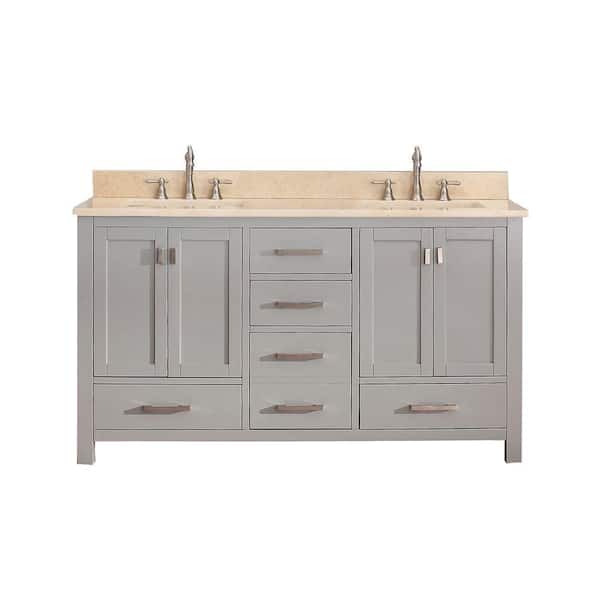 Avanity Modero 61 in. W x 22 in. D x 35 in. H Vanity in Chilled Gray with Marble Vanity Top in Galala Beige and White Basins