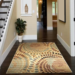 Sienna Contemporary Cream 7 ft. 9 in. x 9 ft. 5 in. Geometric Whirl Plush Indoor Area Rug
