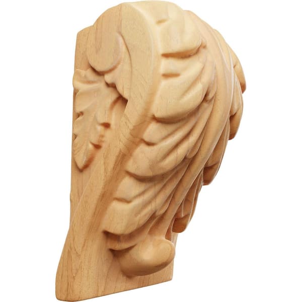 Ekena Millwork 1-1/2 in. x 1-3/4 in. x 3 in. Unfinished Wood Red Oak Mini Acanthus Leaf Block Corbel