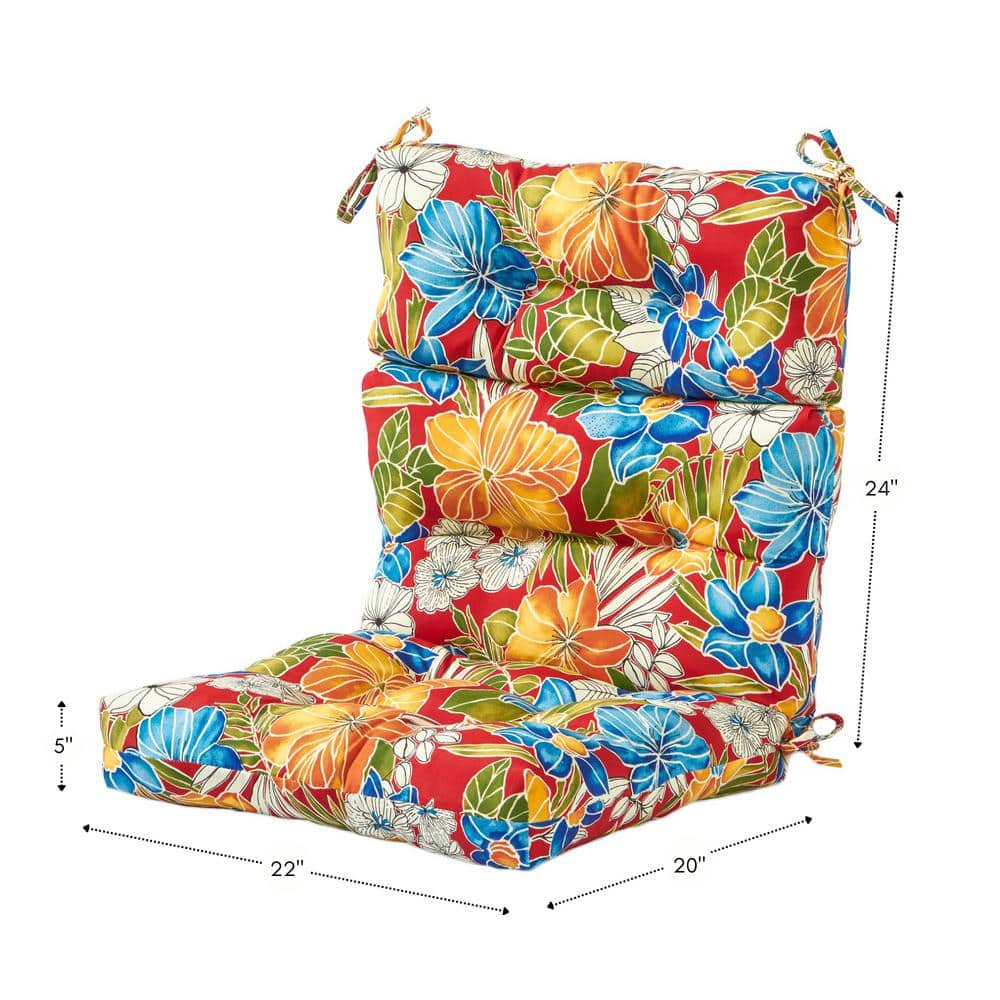 Aloha Red Floral High Back Chair Cushions Set of 2