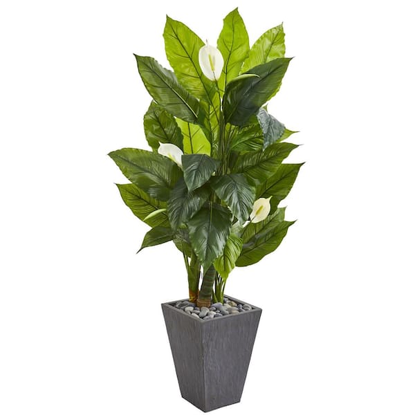 Nearly Natural Indoor 63 Spathiphyllum Artificial Plant in Slate Planter