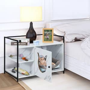 2-Tier 30.5 in. x 21 in. White Steel Enclosure Hidden Litter Furniture Cabinet with Storage Shelf