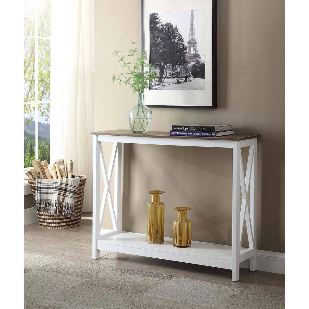 Driftwood & White Coastal Charm Console Table with X-Frame Design