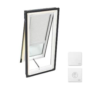 21 in. x 45-3/4 in. Venting Deck Mount Skylight with Laminated Low-E3 Glass & White Solar Powered Light Filtering Blind