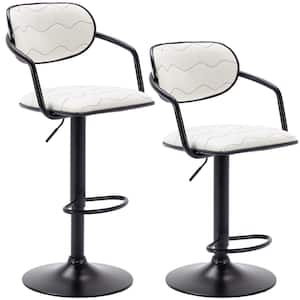 Bar Stools Set, 23.43 in. White Low Back Metal Bar Stool Counter Stool with Arm, PU Leather Swivel Bar Chairs Set of 2