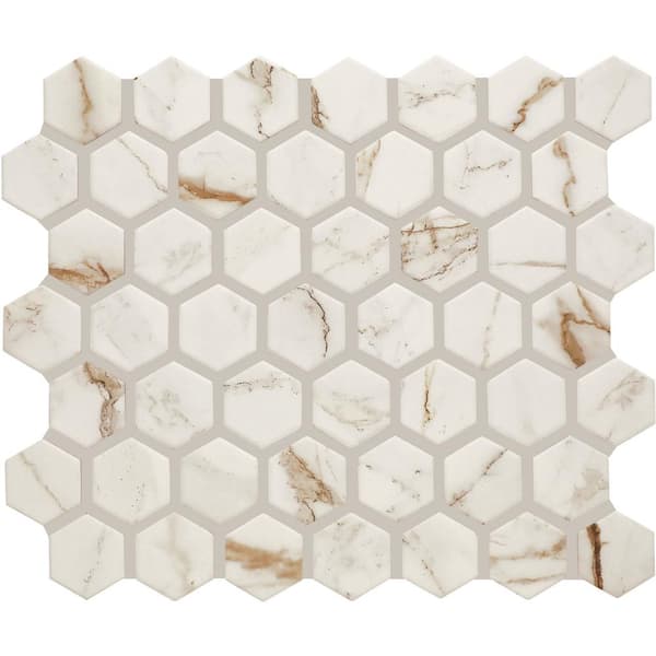 Maisto Safari Calacatta 2-1/2 in. x 3 in. Matte Ceramic Hexagon Mosaic Tile Sample