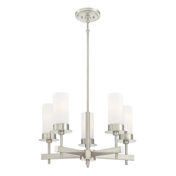 Westinghouse Roswell 5-Light Brushed Nickel Chandelier with Frosted Opal Glass Shades