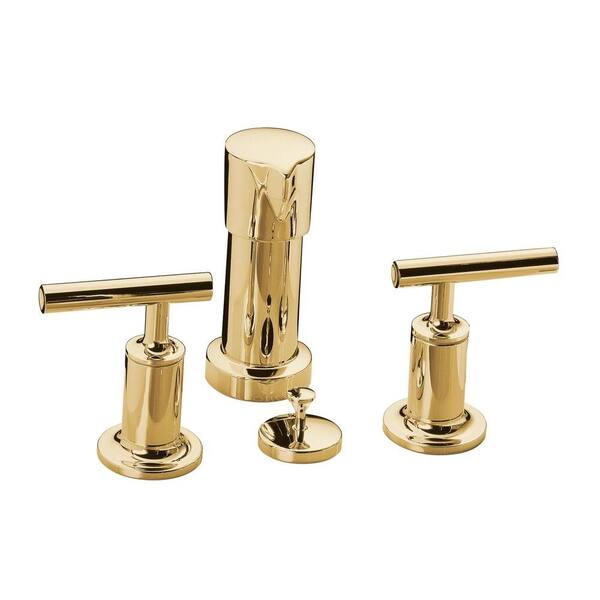 KOHLER Purist 2-Handle Bidet Faucet in Vibrant Moderne Polished Gold with Vertical Spray with Lever Handles