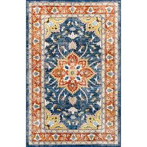 Zuri Bold Floral Machine Washable Blue 5 ft. x 8 ft. Area Rug