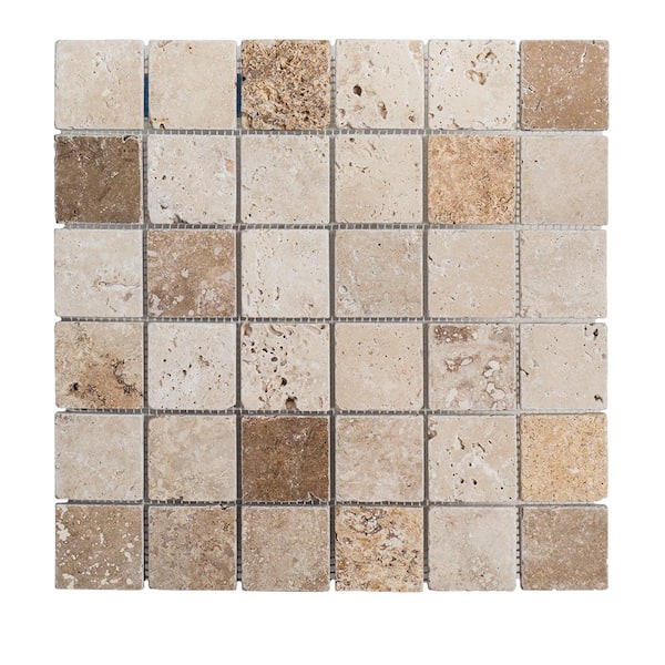 Travertine Medley Beige 12 in. x 12 in. Cream/Taupe Honed Travertine Floor and Wall Mosaic Tile (10 sq. ft. /Case)