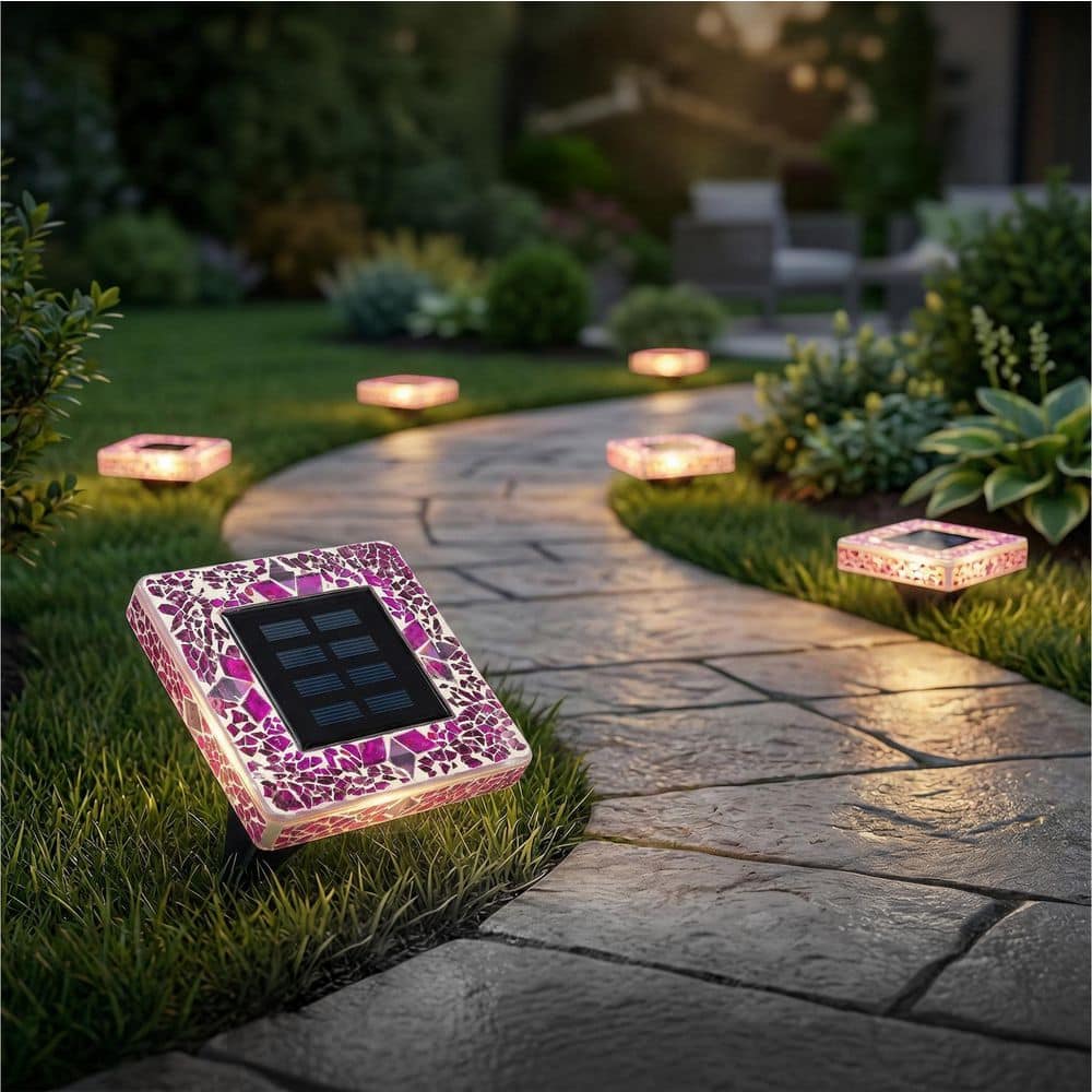 Bell + Howell Mosaic Disk Lights Pink Solar Powered LED Waterproof