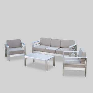 Cape Coral Khaki 4-Piece Aluminum Patio Conversation Set with Khaki Cushions