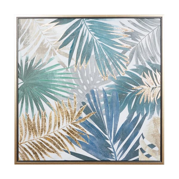 Litton Lane 1- Panel Leaf Tropical Framed Wall Art with Gold Frame 32 in. x 32 in.