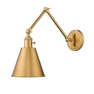 Gayson 7.5 in. 1-Light Rubbed Brass Wall Sconce with Clear Glass Shade and No Bulb Included