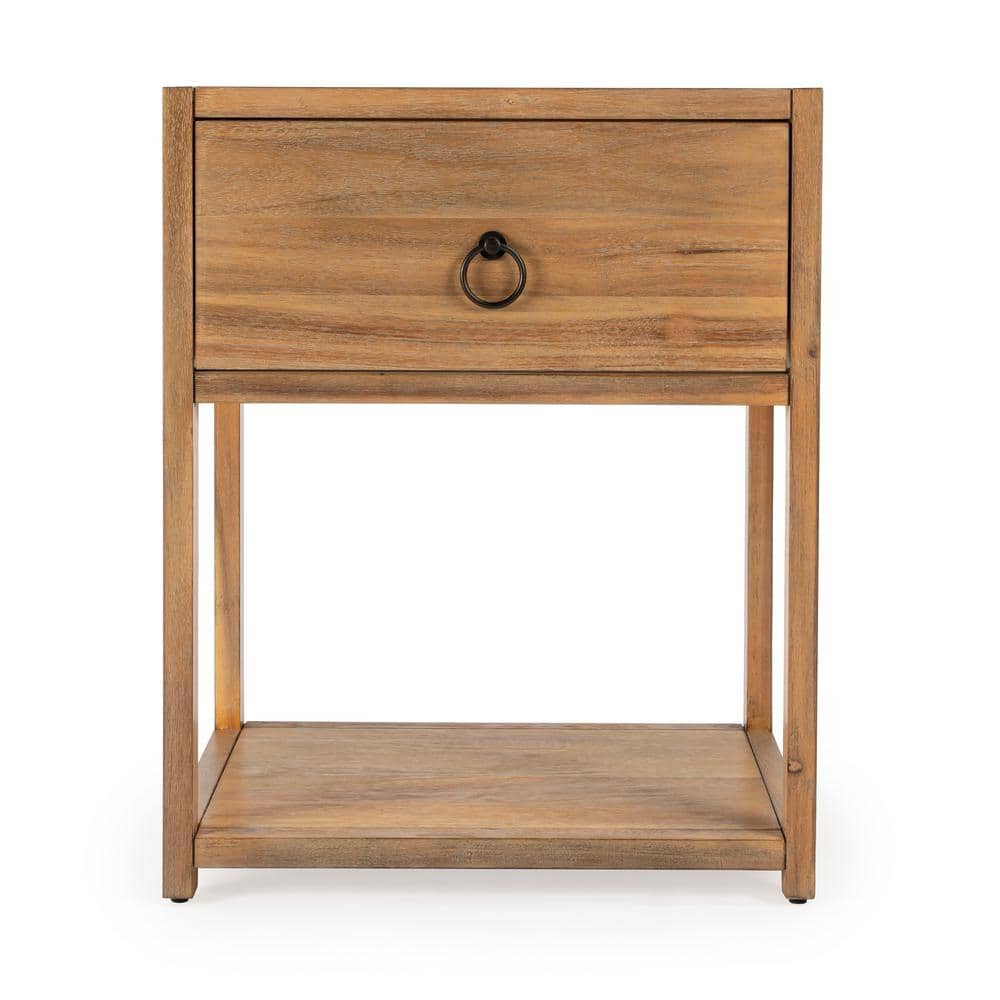 Transitional Modern Natural Wood and Black Metal End Table with Storage