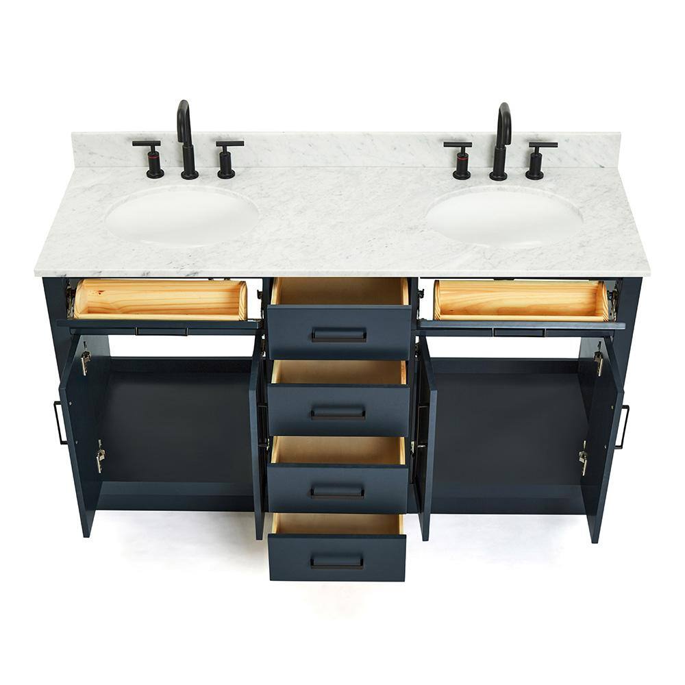 Midnight Blue 61" Freestanding Double Basin Vanity with Marble Top