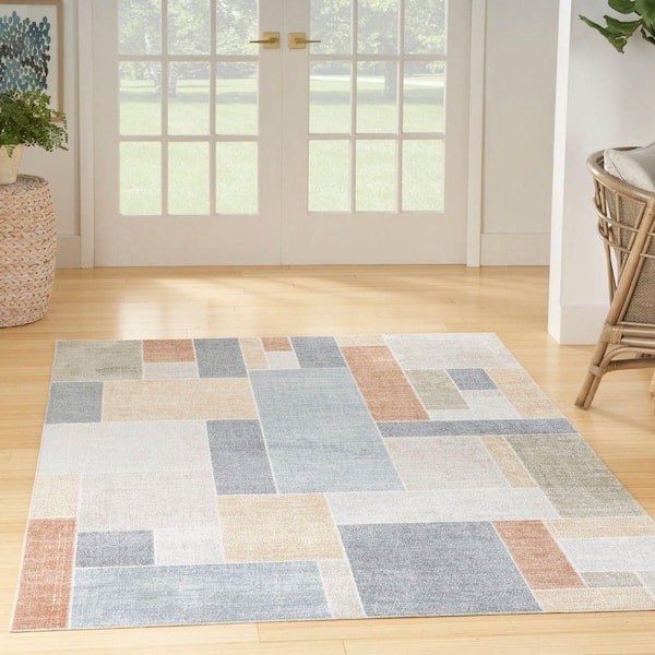 Astra Machine Washable Multicolor 7 ft. x 9 ft. Paneled Contemporary Area Rug
