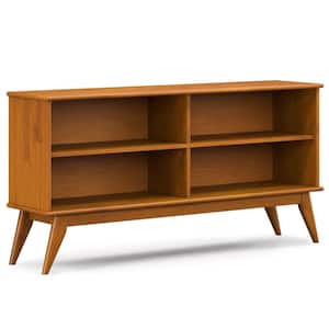 Draper Mid Century Modern 30 in. Tall Teak Brown Solid Hardwood 4 Shelf Low Bookcase