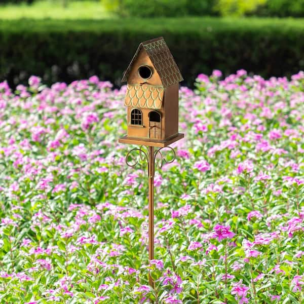 Glitzhome 52 in. H Farmhouse Faux Copper 2-Tiered Distressed Metal