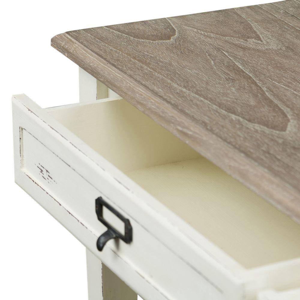 Dauphine Distressed White and Natural Wood Console Table with Storage