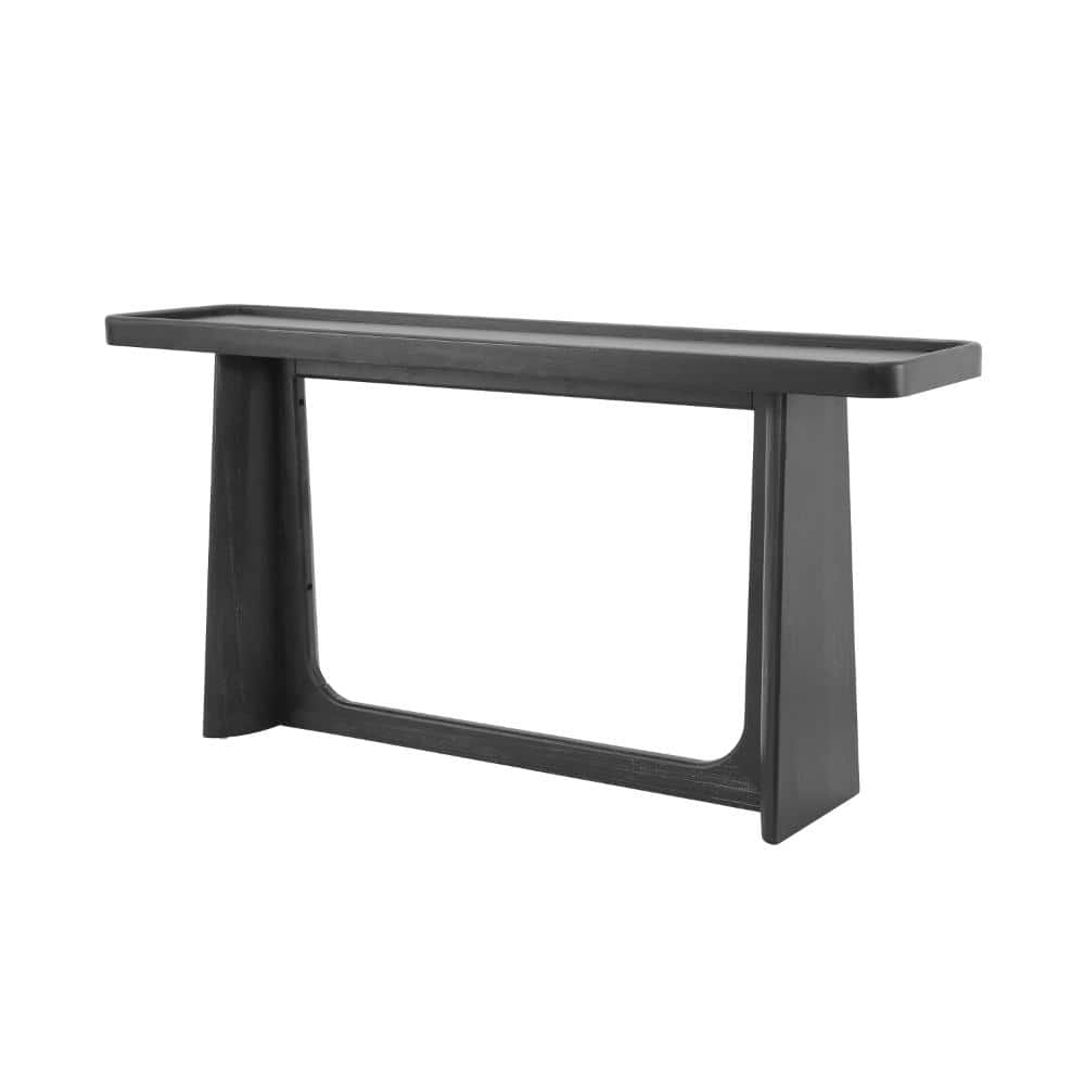 Nestfair 58.25 in. W Black Rectangle MDF Console Table with Tray Top ...