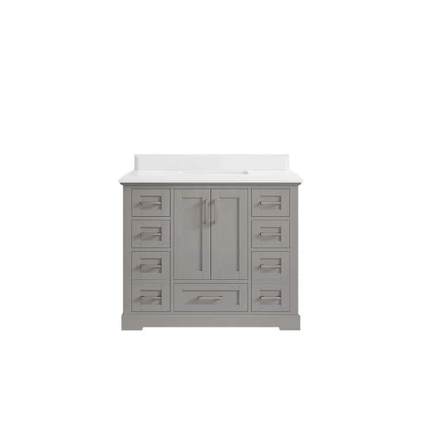 Willow Collections Boston 42 in. W x 22 in. D x 36 in. H Bath Vanity in Elephant Gray with 1.5 in. White Quartz Top