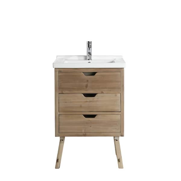 Design Element Fredric 24 in. W x 18.5 in. D Bath Vanity in Natural with Porcelain Vanity Top in White with White Basin