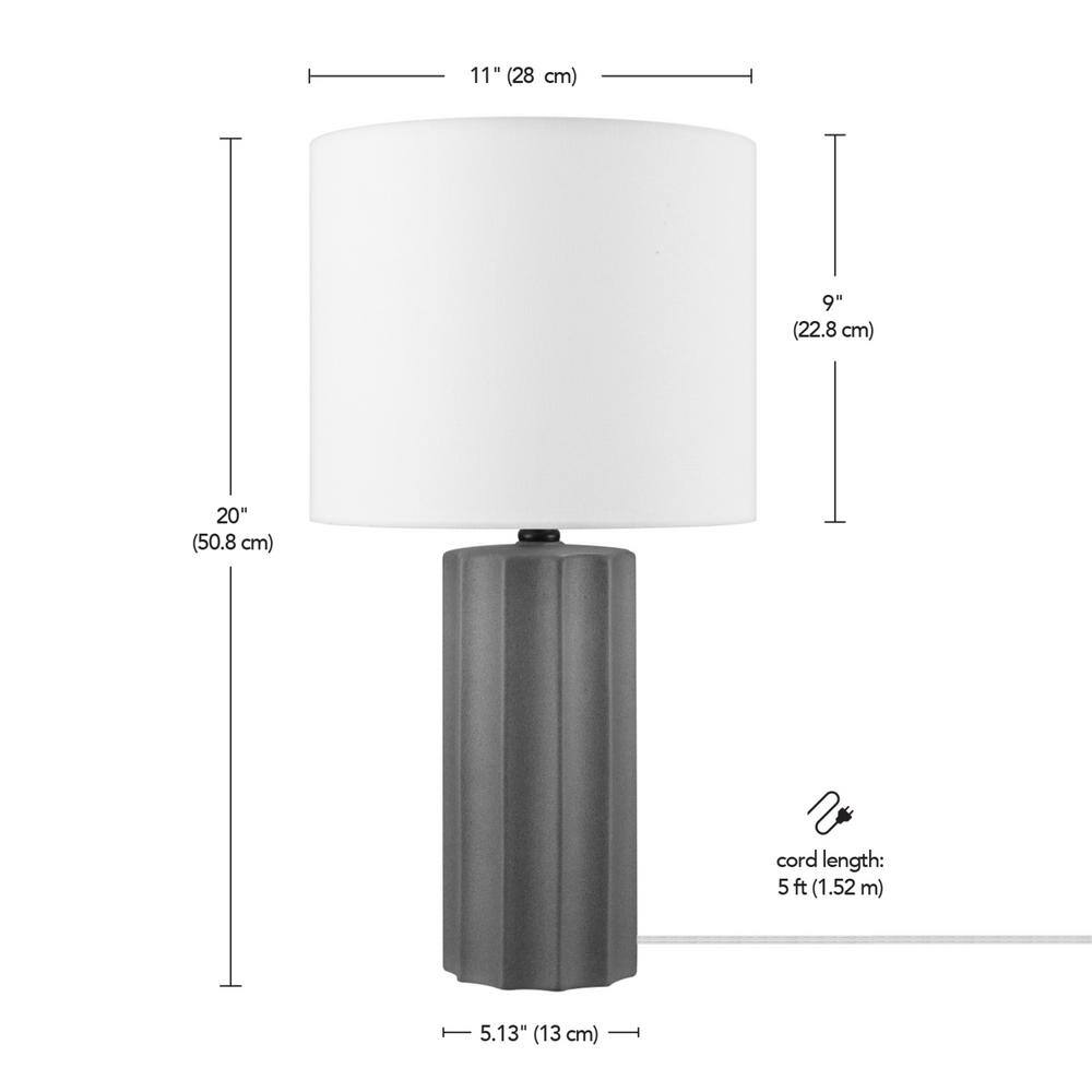 20" Dark Gray Concrete Table Lamp with White Linen Shade