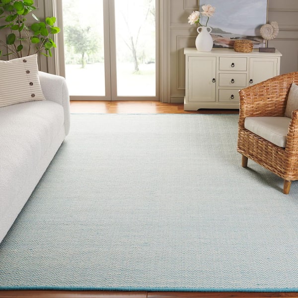 Vermont 8 ft. x 10 ft. Teal/Ivory Chevron Striped Area Rug