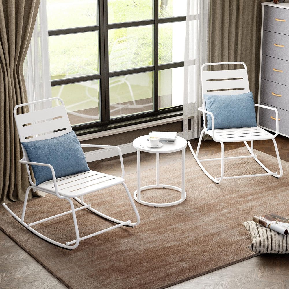 Crestlive Products 2Piece Metal Outdoor Rocking Chair with Table Sets