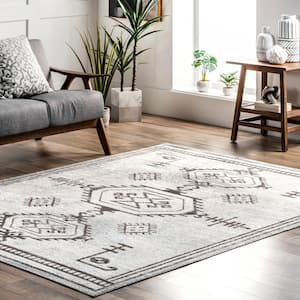 Kyleigh Machine Washable Light Gray 3 ft. x 5 ft. Southwestern Area Rug