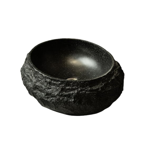 18 in. Vessel Bathroom Sink in Dark Gray, Irregular Oval Resin Vessel Basin with Stone Pattern, Artistic Style