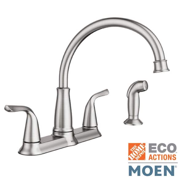 MOEN Brecklyn 2-Handle Standard Kitchen Faucet with Side Sprayer in Spot Resist Stainless