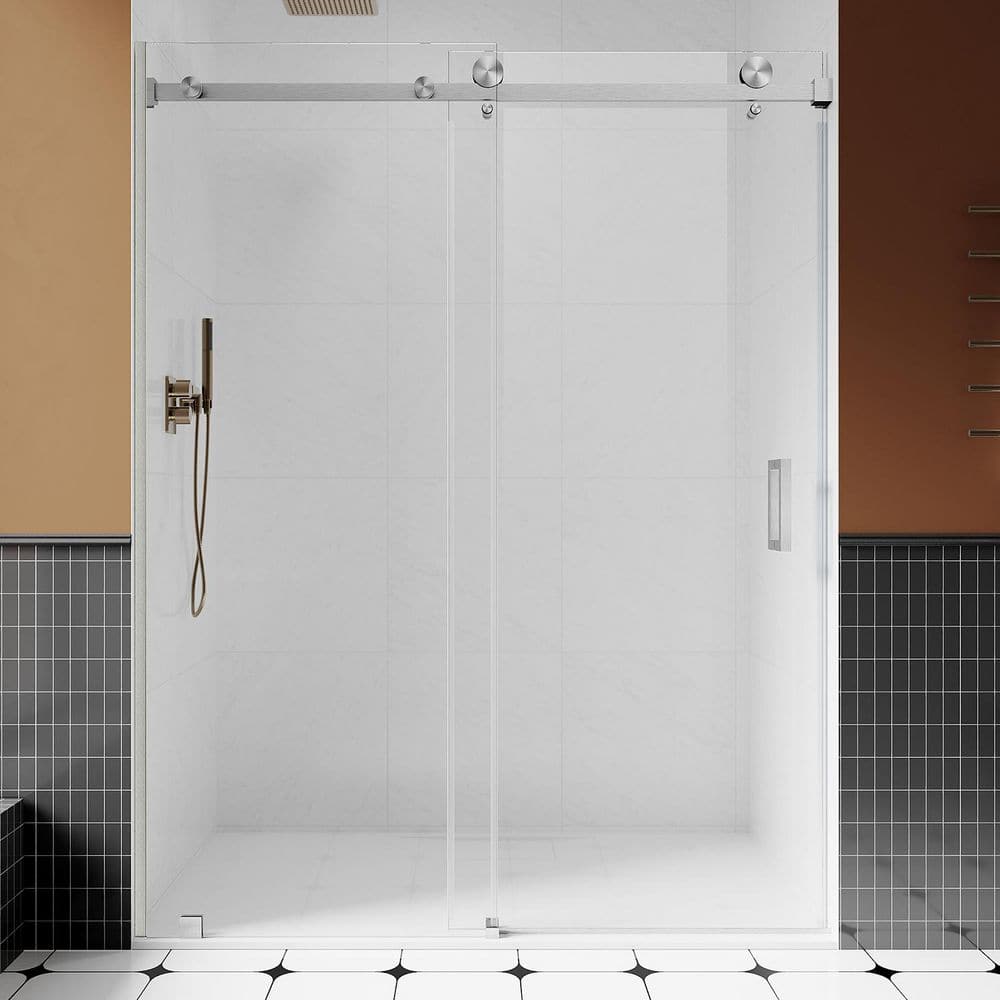 UKS05 61 to 65 in. W x 80 in. H U-Channel Sliding Frameless Shower Door Brushed Nickel, 3/8 in. EnduroShield Clear Glass price history on PriceWatchPro