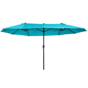 15 ft. x 9 ft. Rectangular Market Umbrella with Crank Handle and Air Vents in Blue