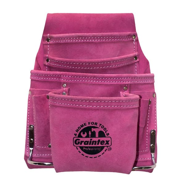 Pink 10-Pocket Suede Leather Tool Pouch